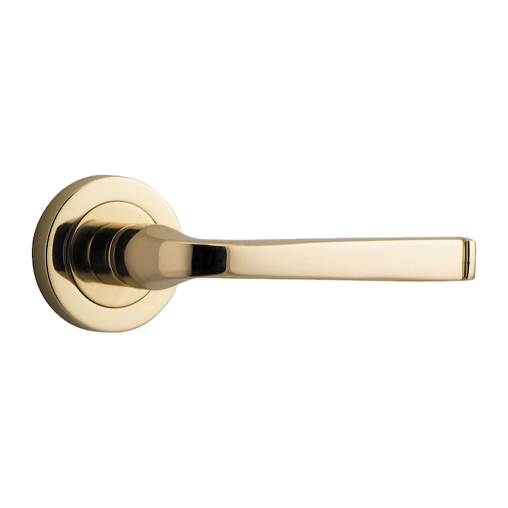 Door Lever Annecy Round Rose Pair Polished Brass D52xP65mm
(Latch/Lock Sold Separately) in Polished Brass