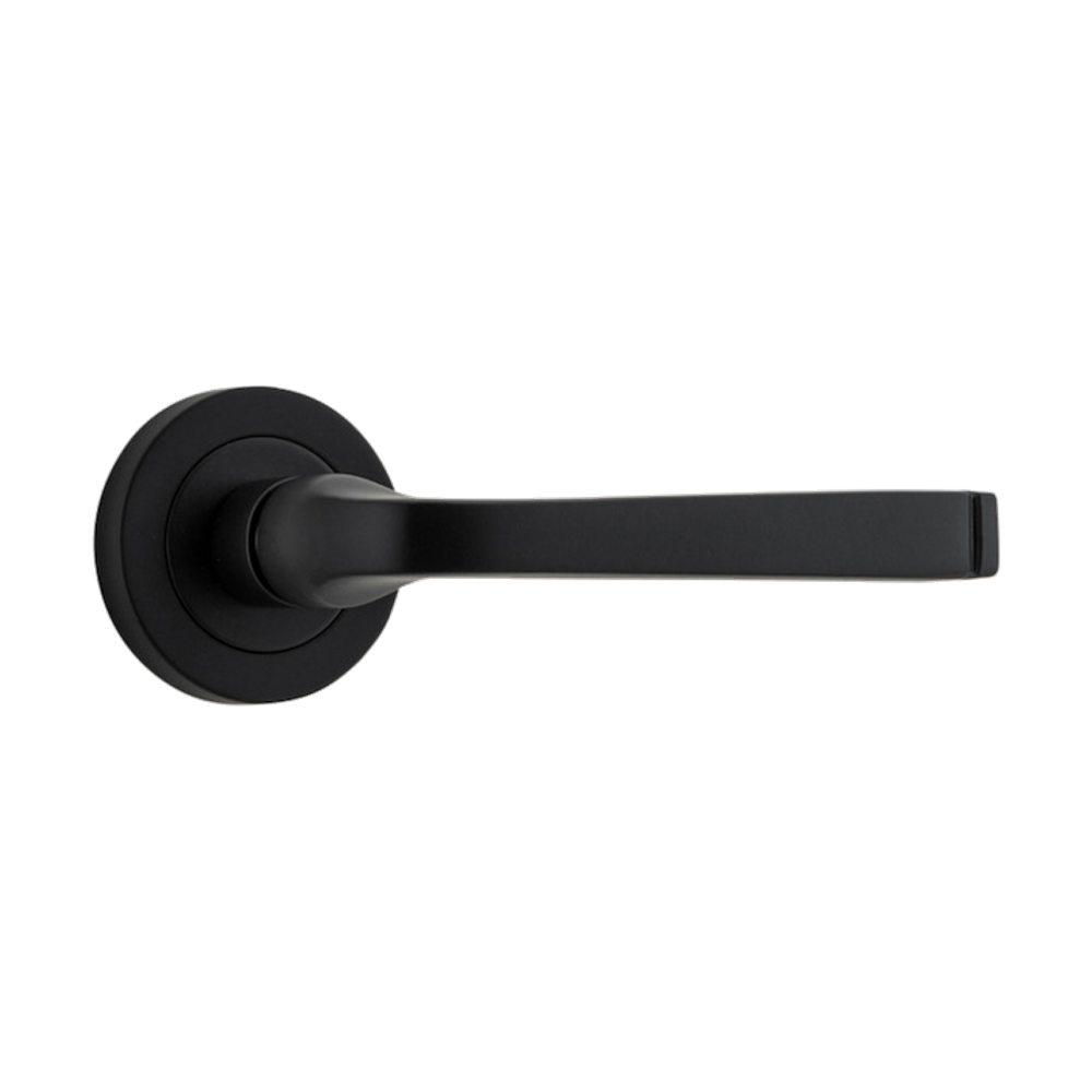Door Lever Annecy Round Rose Pair Matt Black D52xP65mm
(Latch/Lock Sold Separately) in Matt Black