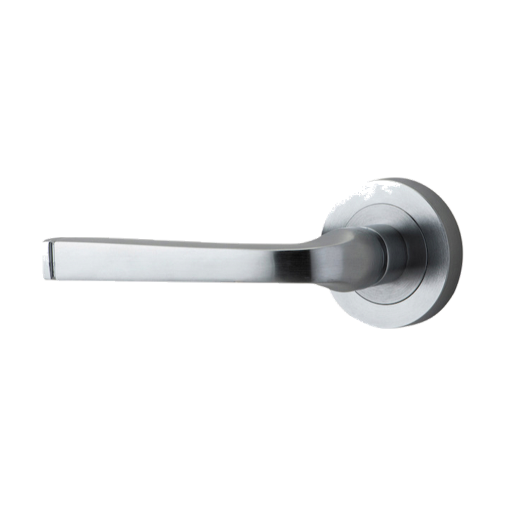 Door Lever Annecy Rose Round Concealed Fix Left Hand Fixed Brushed Chrome L117xP66mm BPD52mm in Brushed Chrome