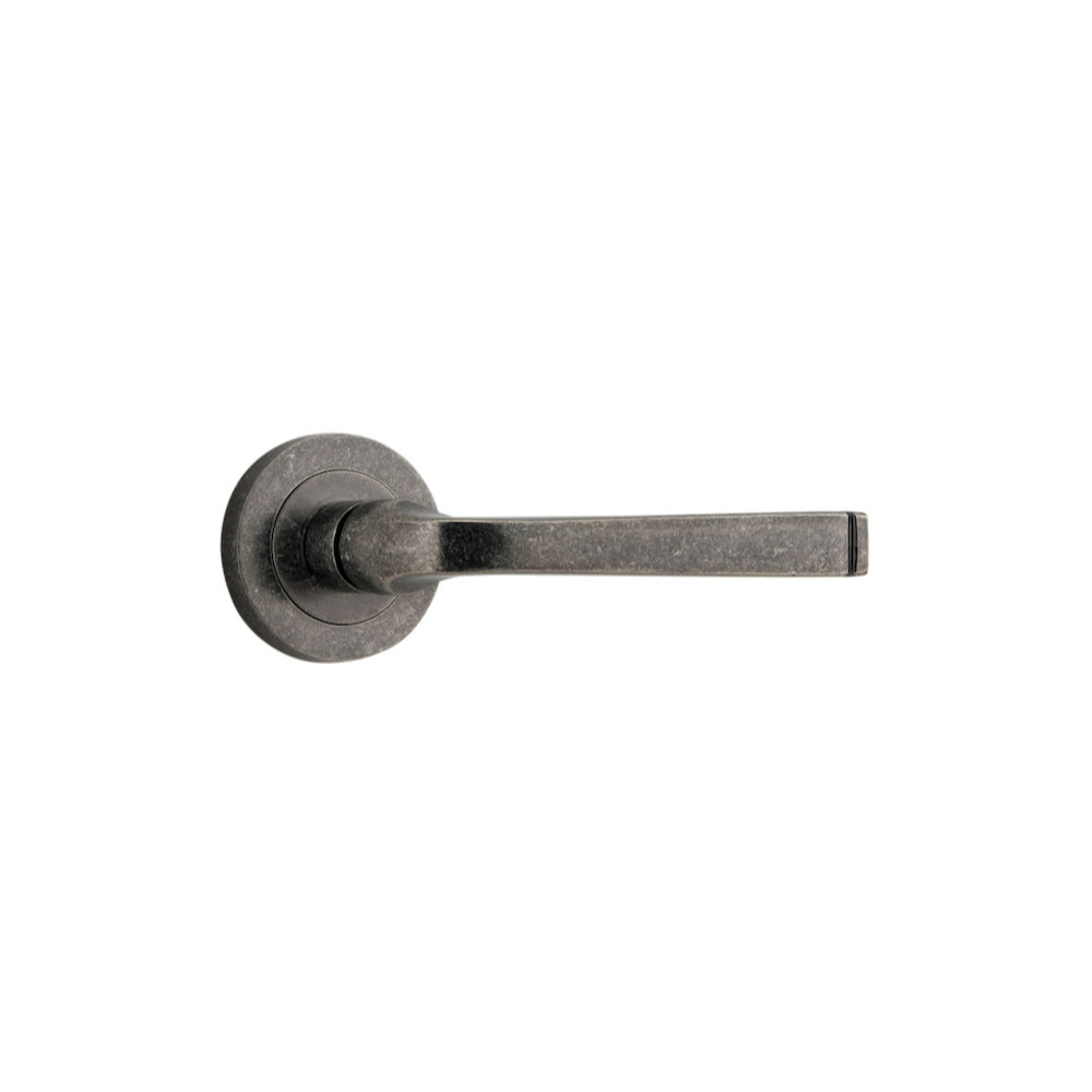 Door Lever Annecy Round Rose Pair Distressed Nickel D52xP65mm
(Latch/Lock Sold Separately) in Distressed Nickel