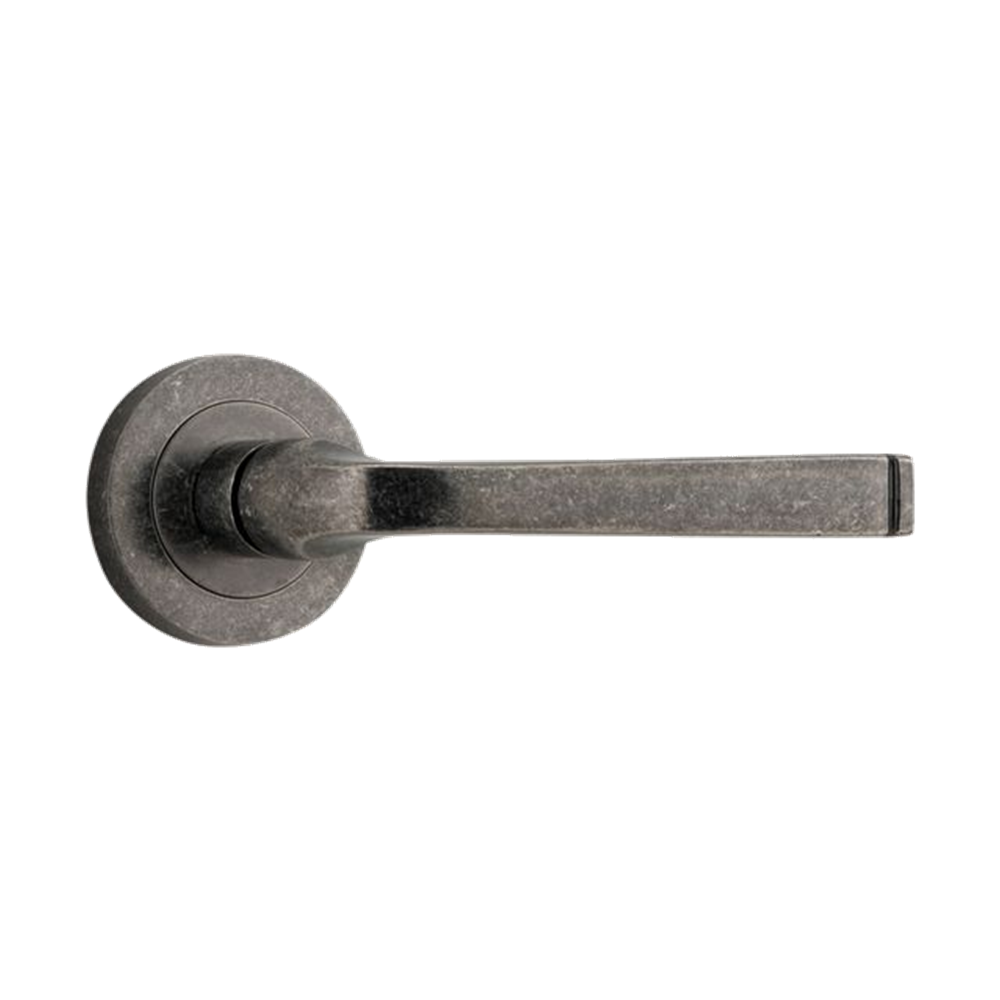 Door Lever Annecy Round Rose Pair Distressed Nickel D52xP65mm
(Latch/Lock Sold Separately) in Distressed Nickel