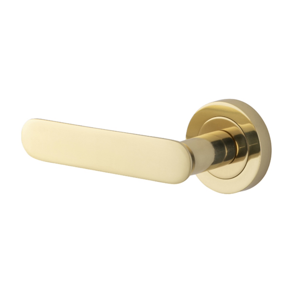 Door Lever Bronte Rose Round Concealed Fix Left Hand Fixed Polished Brass L117xP56mm BPD52mm in Polished Brass