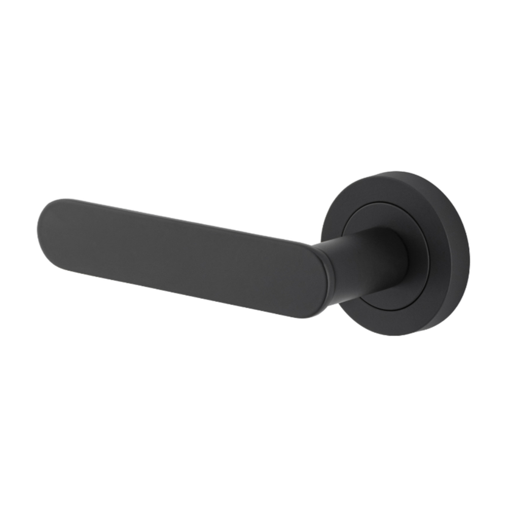 Door Lever Bronte Rose Round Concealed Fix Left Hand Fixed Matt Black L117xP56mm BPD52mm in Matt Black