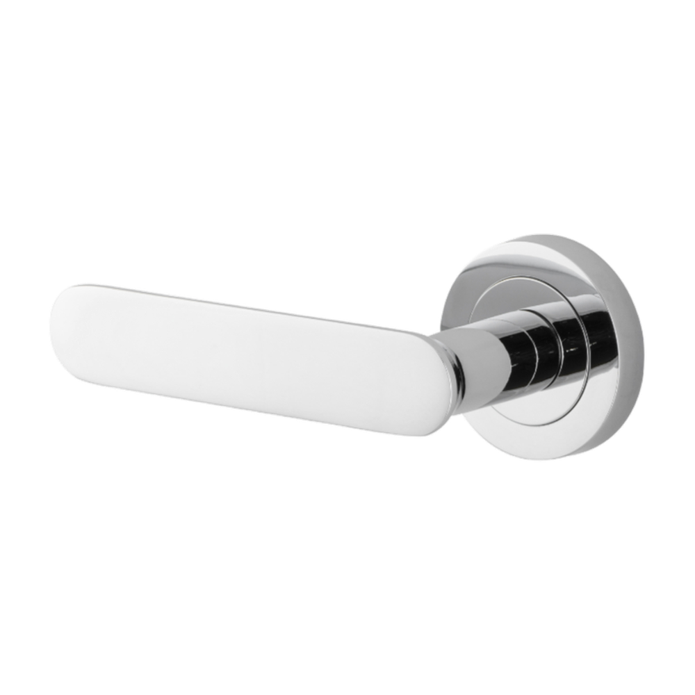 Door Lever Bronte Rose Round Concealed Fix Left Hand Fixed Polished Chrome L117xP56mm BPD52mm in Polished Chrome