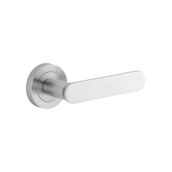 Door Lever Bronte Round Rose Pair Brushed Chrome D52xP56mm in Brushed Chrome