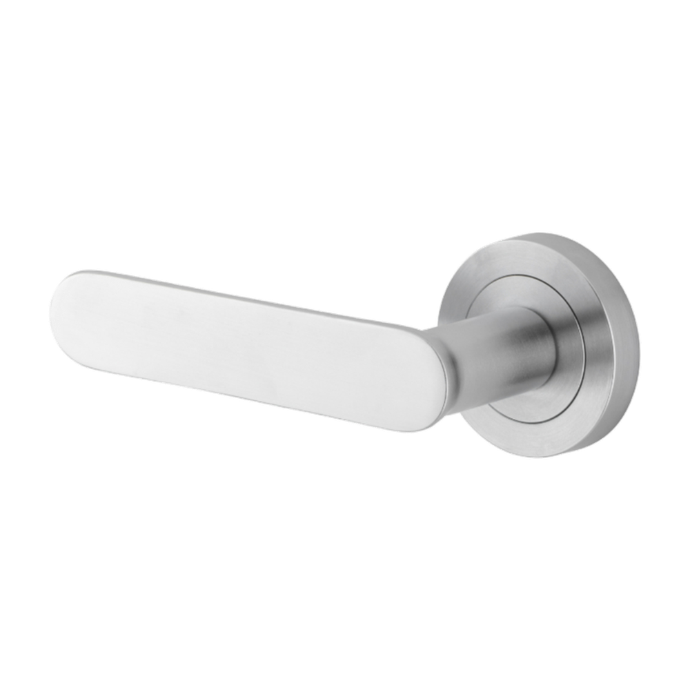 Door Lever Bronte Rose Round Concealed Fix Left Hand Fixed Brushed Chrome L117xP56mm BPD52mm in Brushed Chrome