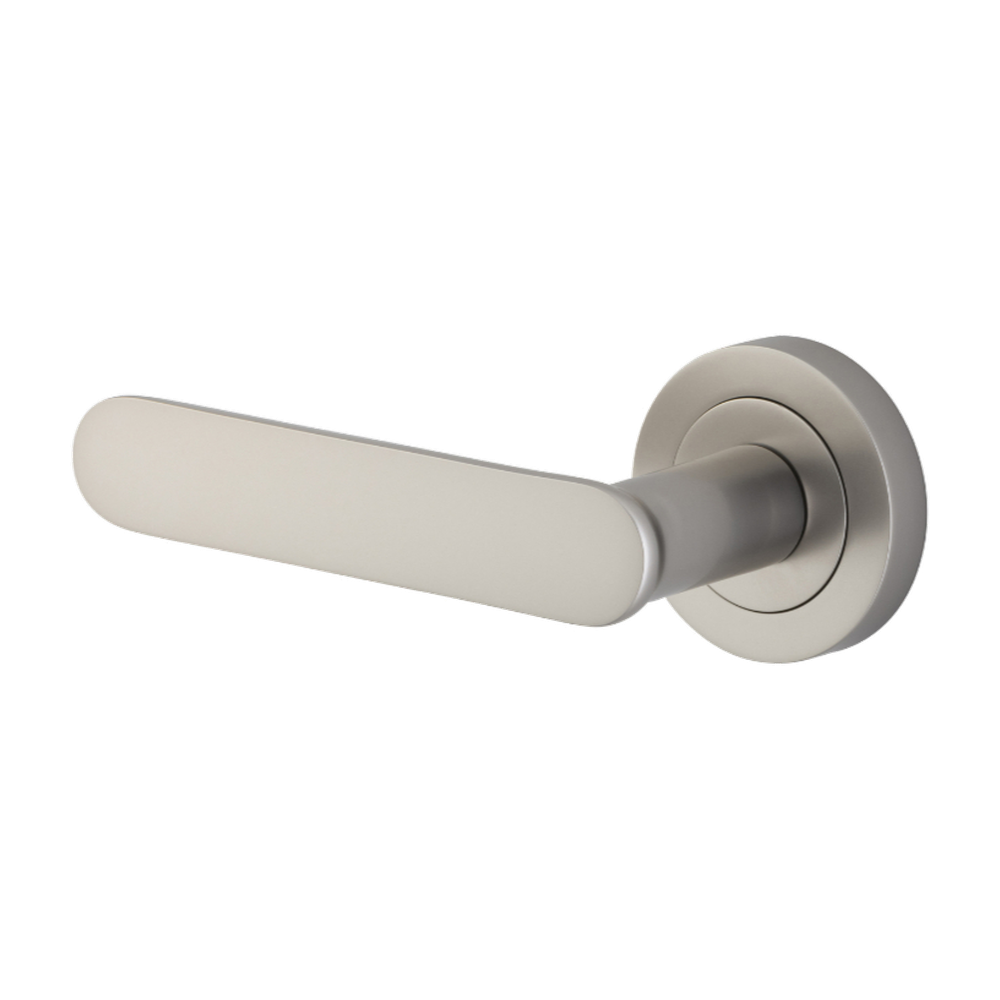 Door Lever Bronte Rose Round Concealed Fix Left Hand Fixed Satin Nickel L117xP56mm BPD52mm in Satin Nickel