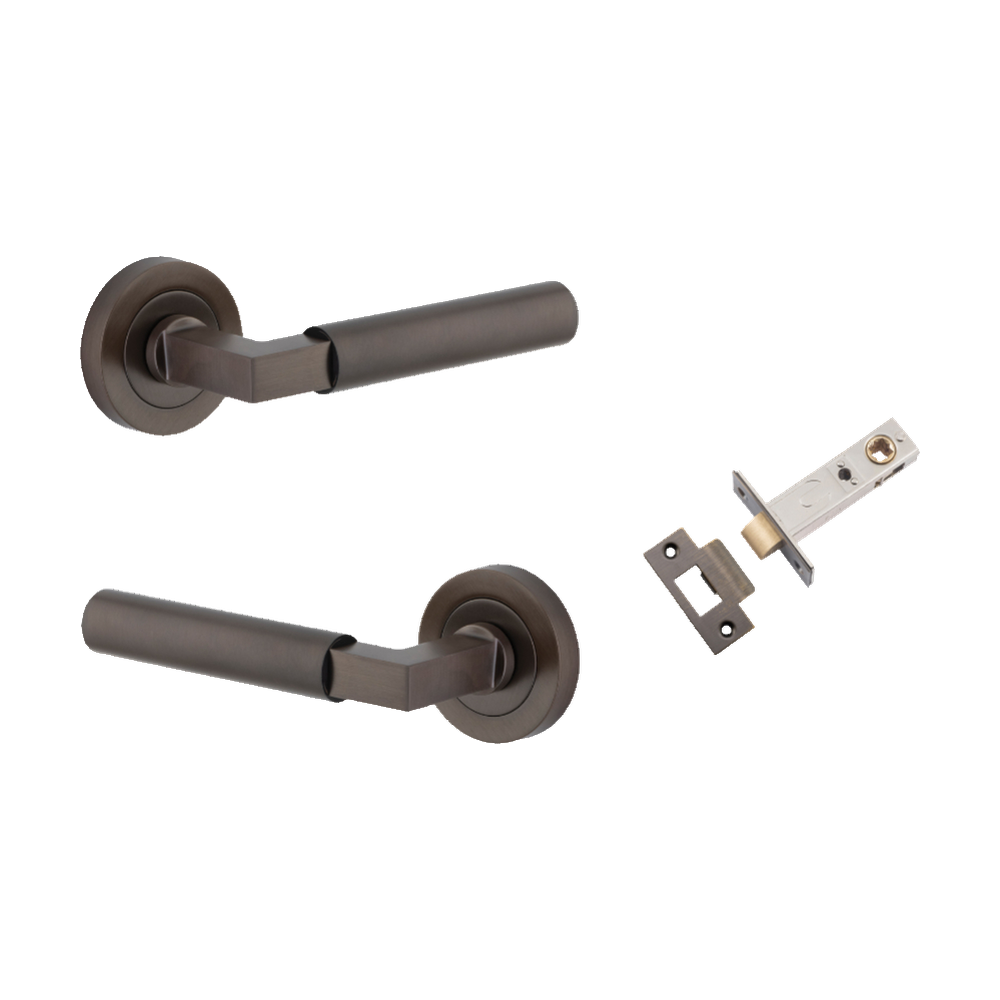 Door Lever Berlin Rose Round Signature Brass L120xP60mm BPD52mm Passage Kit, Tube Latch Split Cam 'T' Striker Signature Brass Backset 60mm in Signature Brass