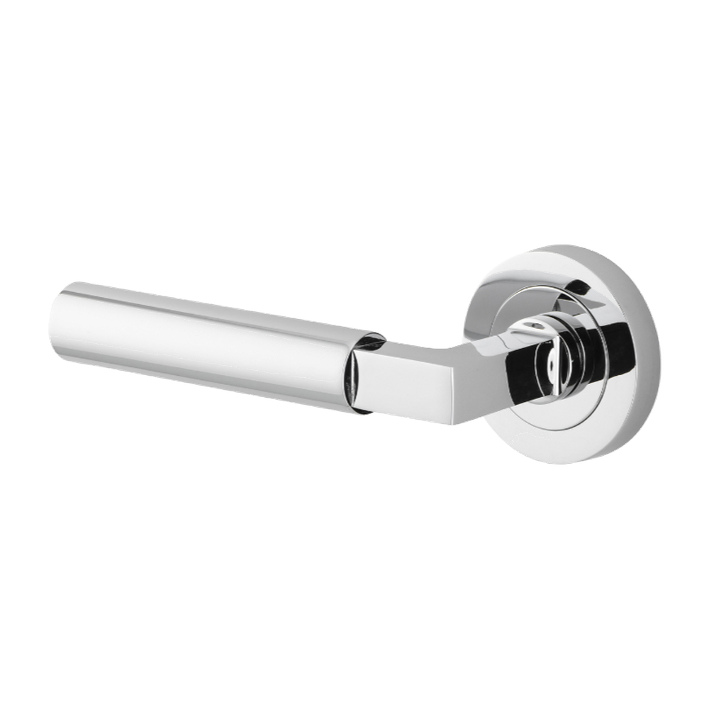 Door Lever Berlin Rose Round Concealed Fix Left Hand Fixed Polished Chrome L120xP60mm BPD52mm in Polished Chrome