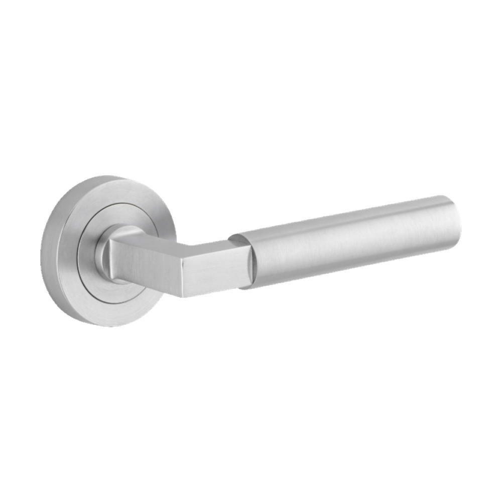 Door Lever Berlin Round Rose Pair Brushed Chrome L139xP60mm BPD52mm in Brushed Chrome