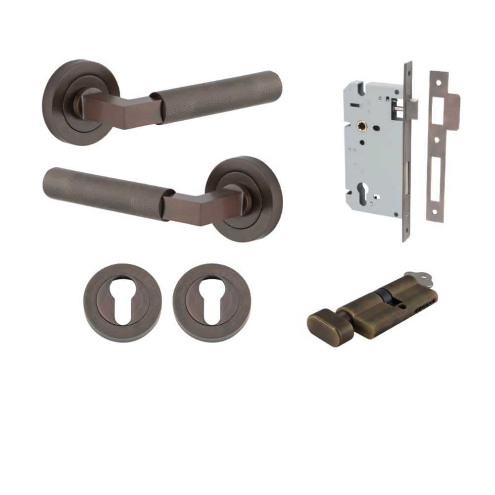 Door Lever Brunswick Rose Round Pair Signature Brass L120xP60mm BPD52mm Mortice Lock Euro Signature Brass CTC85mm Backset 60mm Euro Cylinder Key Thumb 5 Pin Signature Brass 65mm KA4 Escutcheon Euro Concealed Fix Round Pair D52xP10mm in Signature Brass