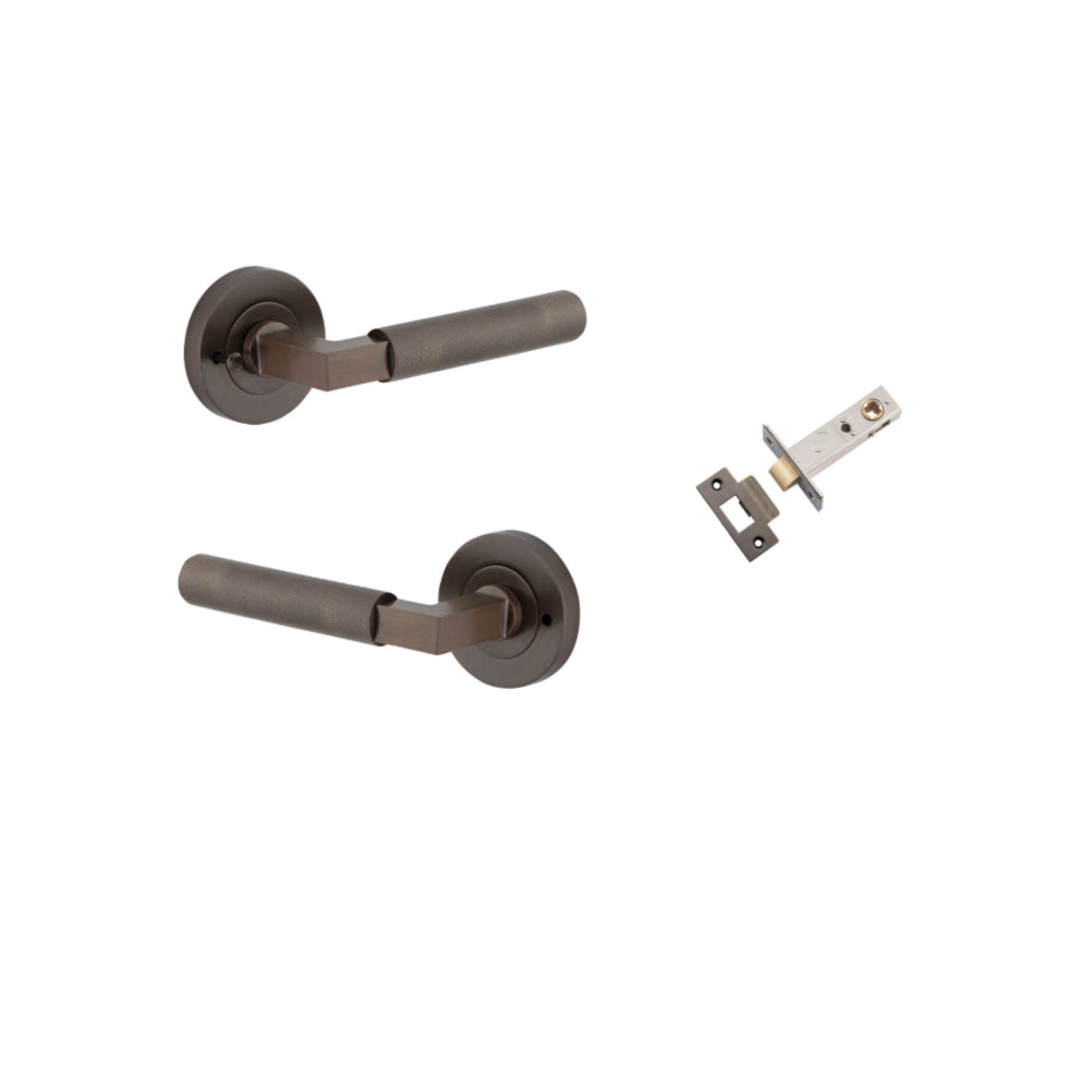 Door Lever Brunswick Rose Round Signature Brass L120xP60mm BPD52mm Inbuilt Privacy Kit Tube Latch Privacy with Faceplate & T striker Backset 60mm in Signature Brass