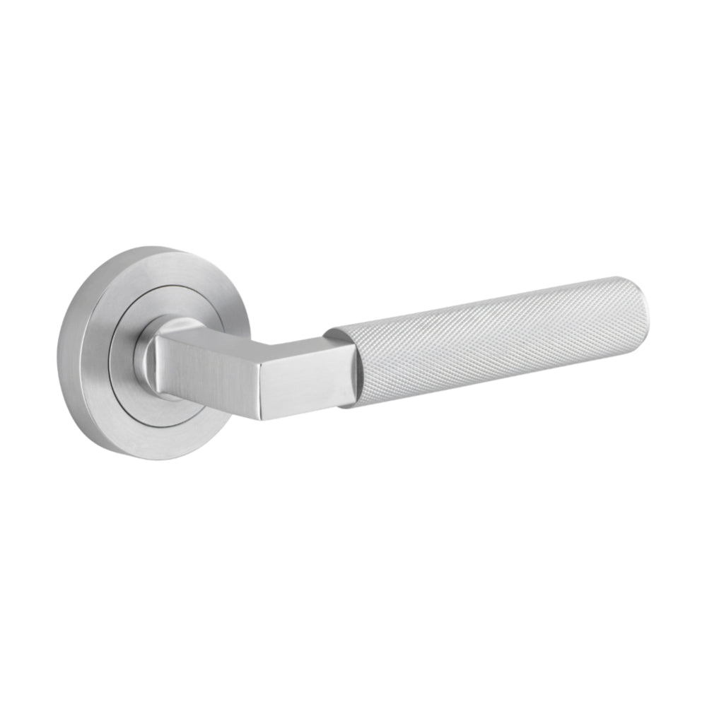 Door Lever Brunswick Knurled Round Rose Pair Brushed Chrome D52xP60mm in Brushed Chrome