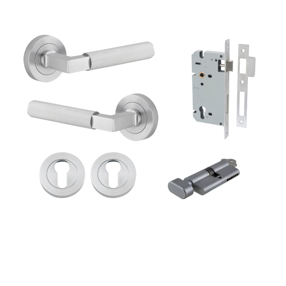 Door Lever Brunswick Rose Round Pair Brushed Chrome L120xP60mm BPD52mm Mortice Lock Euro Brushed Chrome CTC85mm Backset 60mm Euro Cylinder Key Thumb 5 Pin Brushed Chrome 65mm KA4 Escutcheon Euro Concealed Fix Round Pair Brushed Chrome D52xP10mm in Brushed Chrome