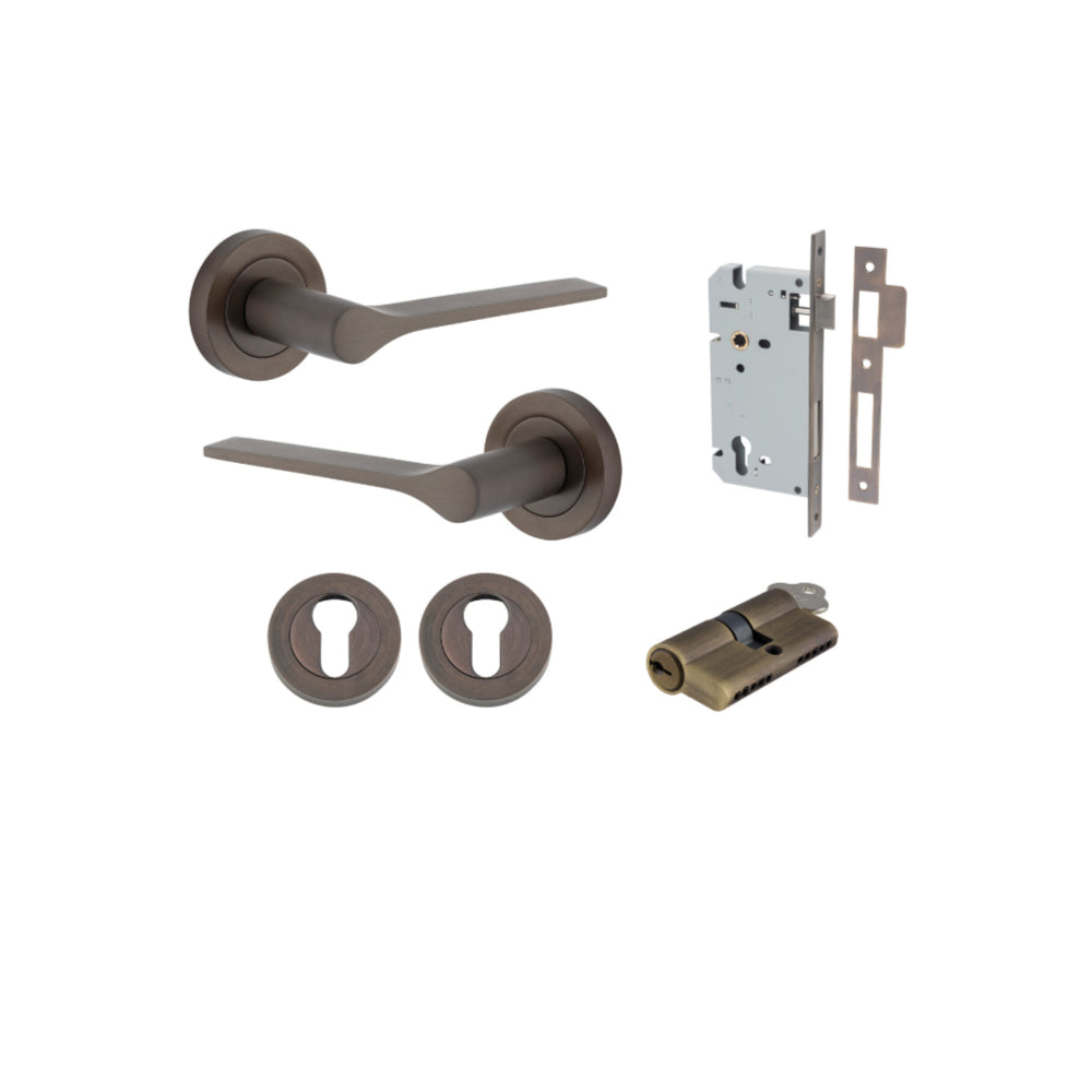 Door Lever Como Rose Round Pair Signature Brass L119xP62mm BPD52mm, Mortice Lock Euro Signature Brass CTC85mm Backset 60mm, Euro Cylinder Dual Function 5 Pin Signature Brass 65mm KA4, Escutcheon Euro Concealed Fix Round Pair Signature Brass D52xP10mm in Signature Brass