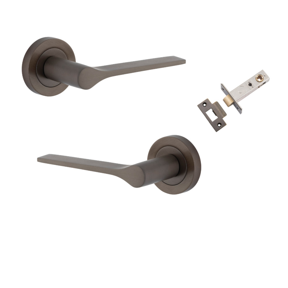 Door Lever Como Rose Round Signature Brass L119xP62mm BPD52mm Passage Kit, Tube Latch Split Cam 'T' Striker Signature Brass Backset 60mm in Signature Brass