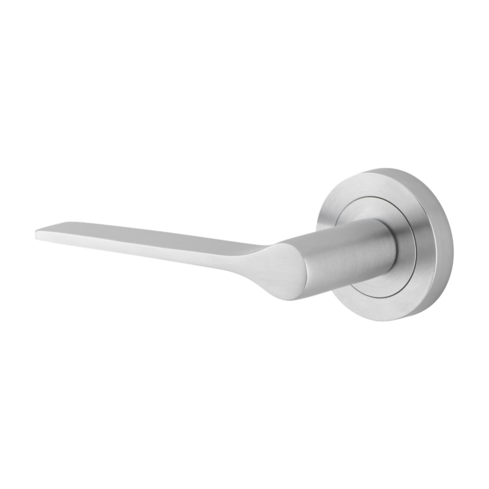 Door Lever Como Rose Round Concealed Fix Left Hand Fixed Brushed Chrome L119xP62mm BPD52mm in Brushed Chrome