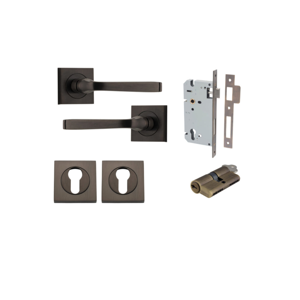 Door Lever Annecy Square Rose Pair Signature Brass H52xW52xP65mm Entrance Kit, Mortice Lock Euro Signature Brass CTC85mm Backset 60mm, Euro Cylinder Dual Function 5 Pin Signature Brass L65mm KA1, Escutcheon Euro Concealed Fix Square Pair Signature … in Signature Brass