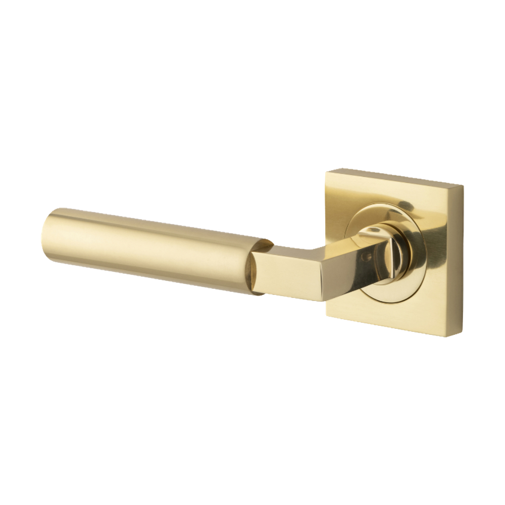 Door Lever Berlin Rose Square Concealed Fix Left Hand Fixed Polished Brass L120xP60mm BPH52xW52mm in Polished Brass