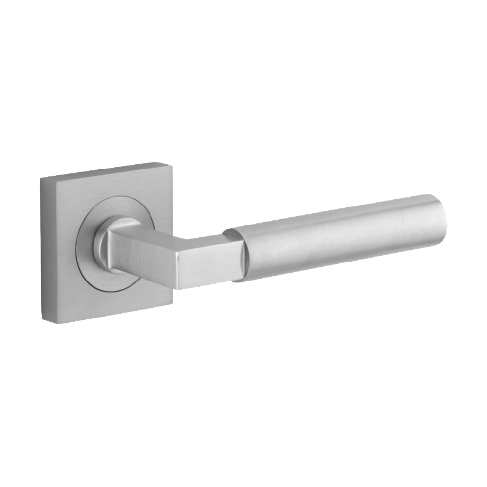 Door Lever Berlin Square Rose Pair Brushed Chrome L139xP60mm BP52x52mm in Brushed Chrome