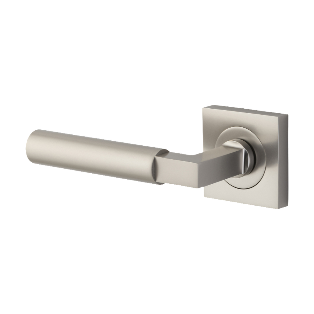 Door Lever Berlin Rose Square Concealed Fix Left Hand Fixed Satin Nickel L120xP60mm BPH52xW52mm in Satin Nickel