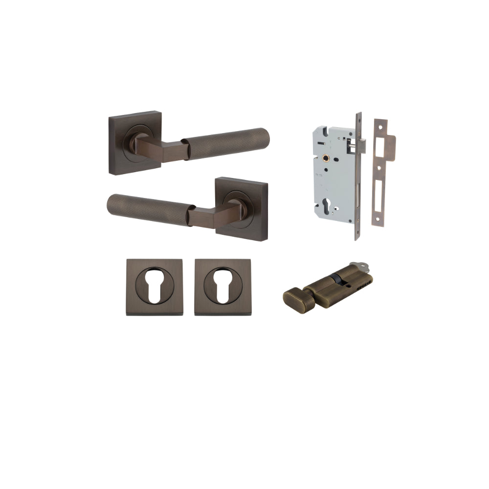 Door Lever Brunswick Rose Square Pair Signature Brass L120xP60mm BPH52xW52mm Mortice Lock Euro Signature Brass CTC85mm Backset 60mm Euro Cylinder Key Thumb 5 Pin Signature Brass 65mm KA4 Escutcheon Euro Concealed Fix Square Pair H52xW52xP10mm in Signature Brass