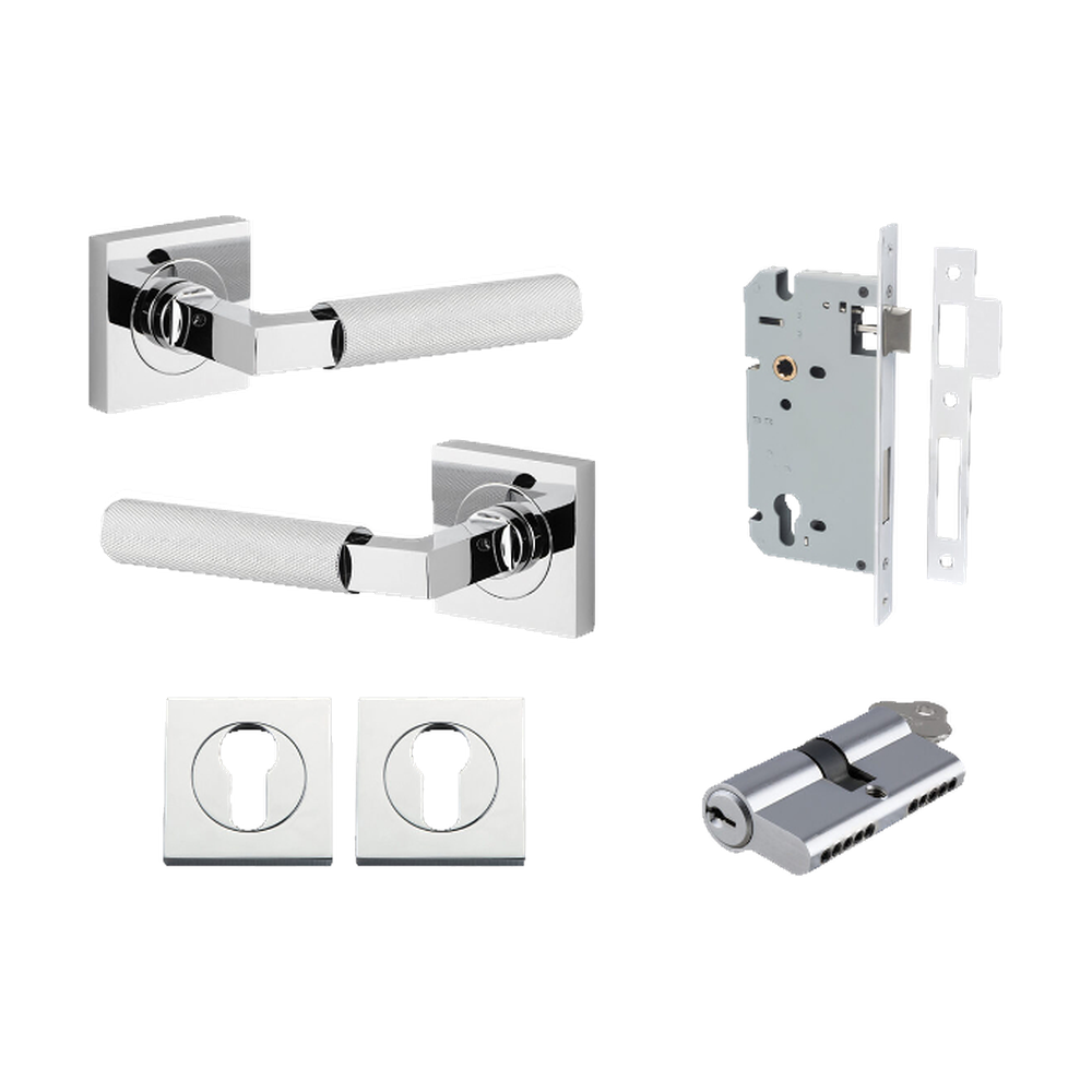 Door Lever Brunswick Rose Square Pair Polished Chrome L120xP60mm BPH52xW52mm Mortice Lock Euro Polished Chrome CTC85mm Backset 60mm Euro Cylinder Dual Function 5 Pin Polished Chrome 65mm KA4 Escutcheon Euro Concealed Fix Square Pair H52xW52xP10mm in Polished Chrome