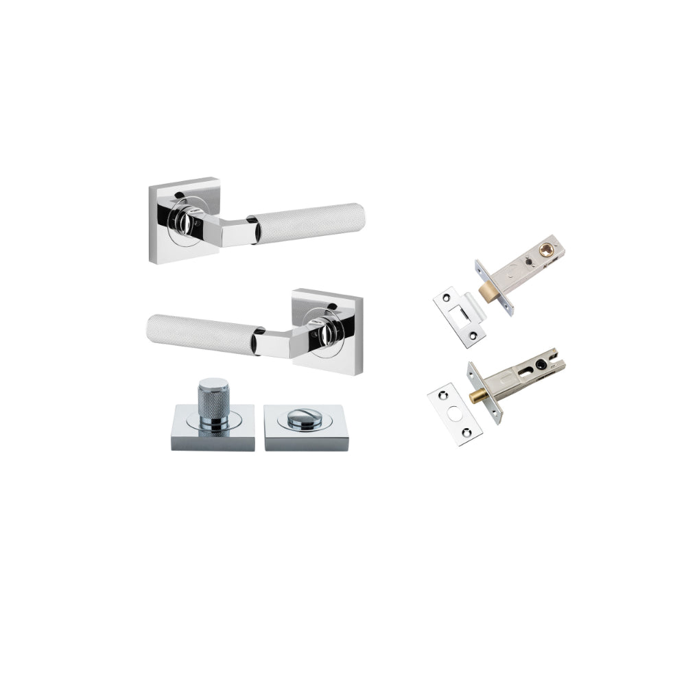 Door Lever Brunswick Knurled Square Rose Pair Polished Chrome H52xW52xP60mm in Polished Chrome