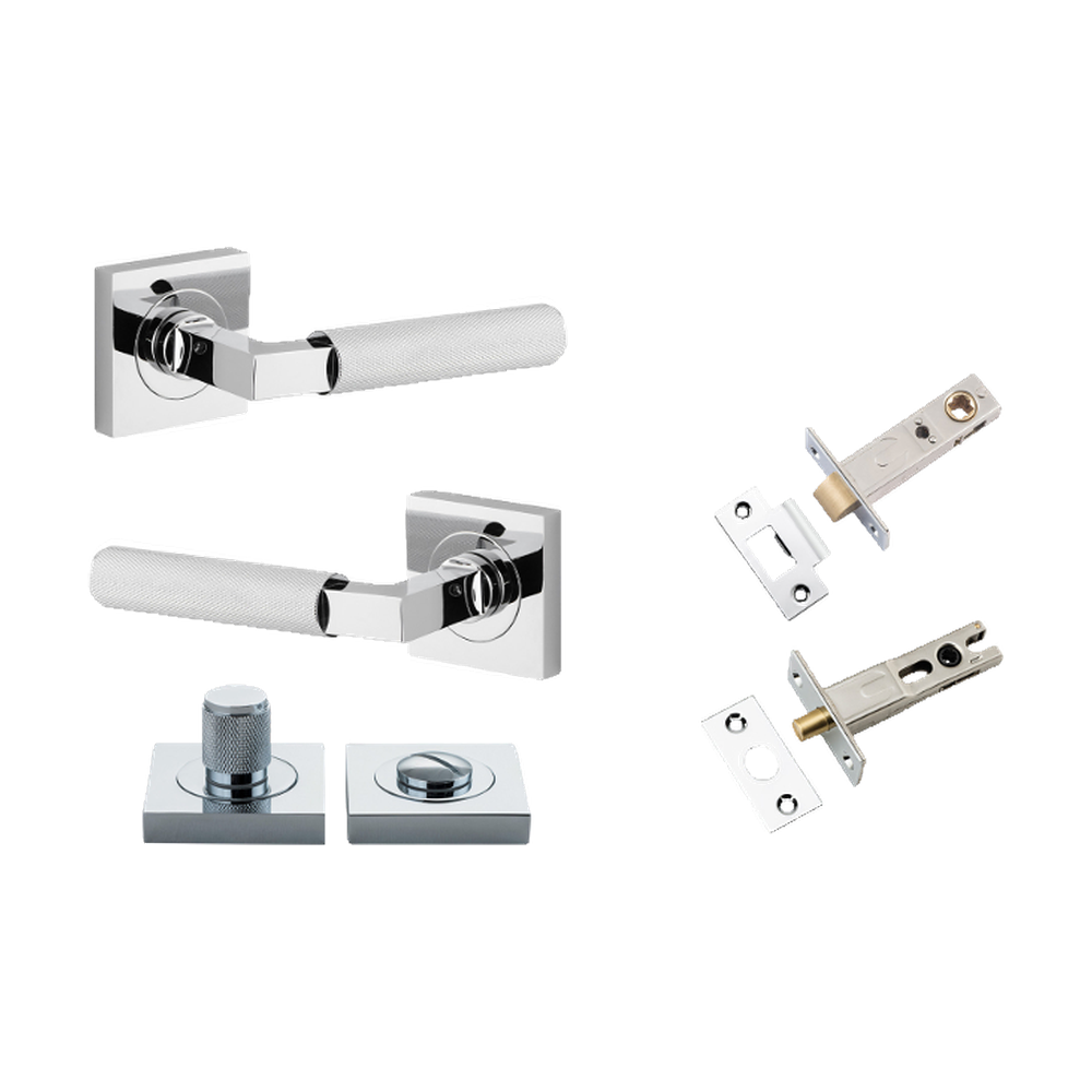Door Lever Brunswick Knurled Square Rose Pair Polished Chrome H52xW52xP60mm in Polished Chrome