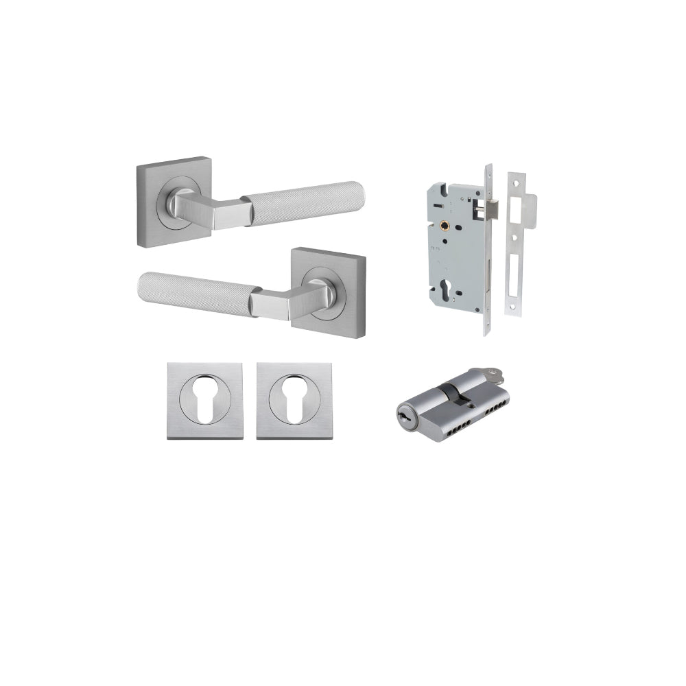 Door Lever Brunswick Rose Square Pair Brushed Chrome L120xP60mm BPH52xW52mm Mortice Lock Euro Brushed Chrome CTC85mm Backset 60mm Euro Cylinder Dual Function 5 Pin Brushed Chrome 65mm KA4 Escutcheon Euro Concealed Fix Square Pair H52xW52xP10mm in Brushed Chrome