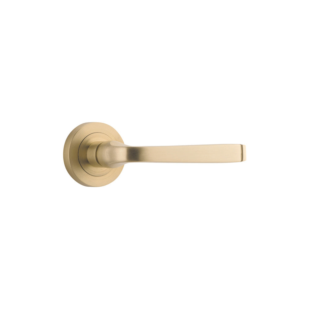 Door Lever Annecy Round Rose Pair Brushed Brass D52xP65mm
(Latch/Lock Sold Separately) in Brushed Brass