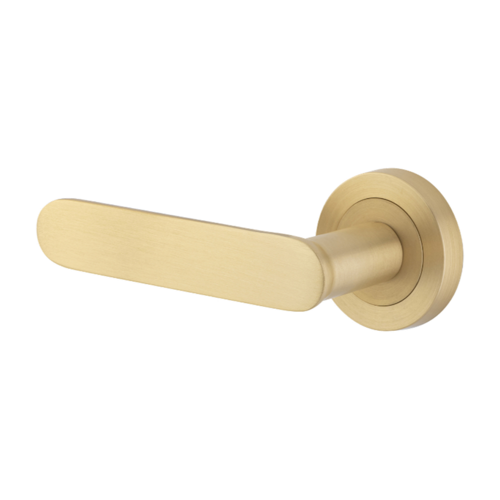 Door Lever Bronte Rose Round Concealed Fix Left Hand Fixed Brushed Brass L117xP56mm BPD52mm in Brushed Brass