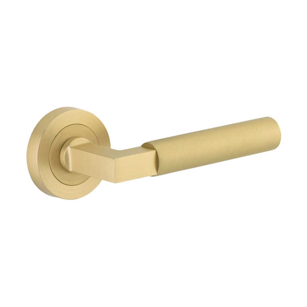 Door Lever Berlin Round Rose Pair Brushed Brass D52xP65mm in Brushed Brass