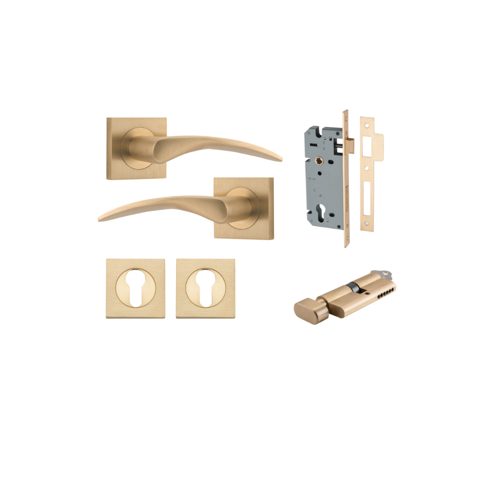 Door Lever Oxford Square Rose Pair Brushed Brass H52xW52xP64mm Entrance Kit, Mortice Lock Euro Brushed Brass CTC85mm Backset 60mm, Euro Cylinder Key Thumb 6 Pin Brushed Brass L70mm
KA1, Escutcheon Euro Concealed Fix Square Pair Brushed Brass H5… in Brushed Brass