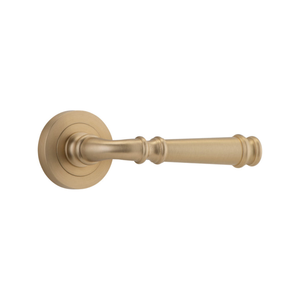 Door Lever Verona Round Rose Pair Brushed Brass D52xP59mm
(Latch/Lock Sold Separately) in Brushed Brass
