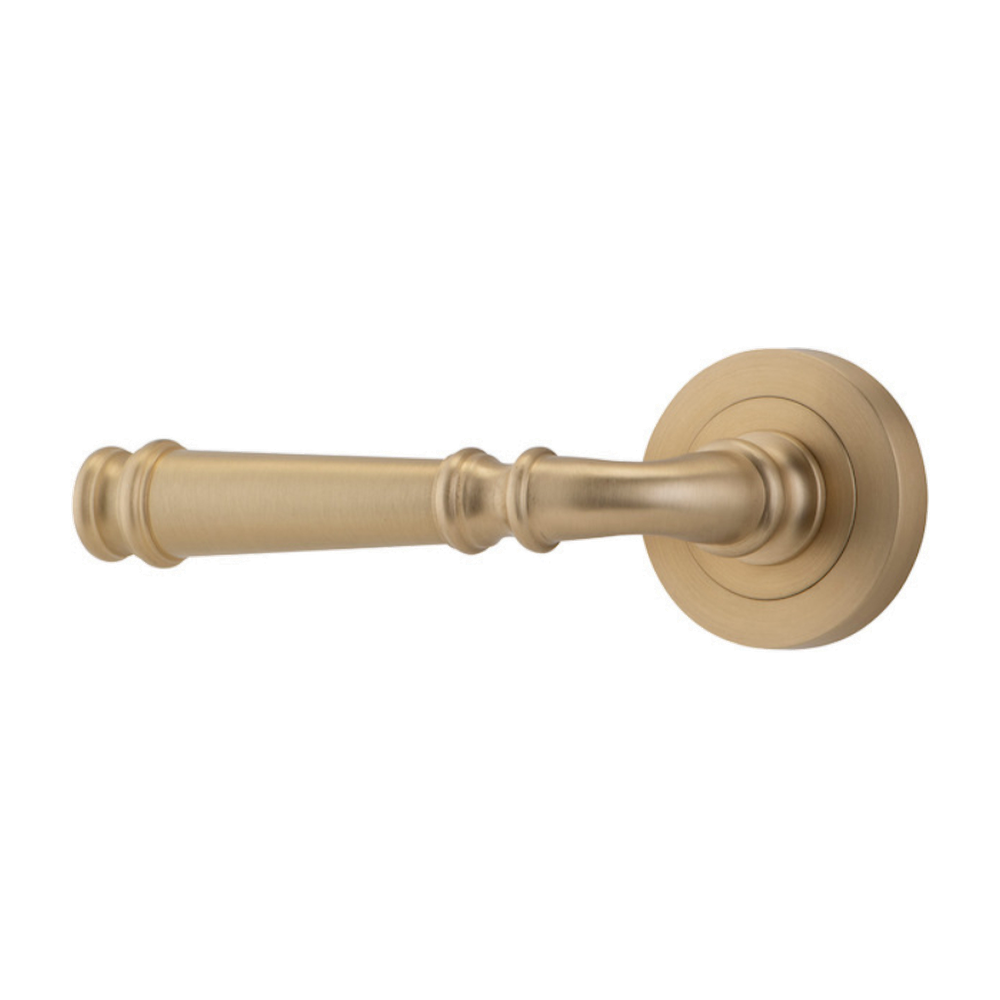 Door Lever Verona Rose Round Concealed Fix Left Hand Fixed Brushed Brass L122 xP59mm BPD52mm in Brushed Brass