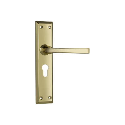 Door Lever Menton Euro Pair Polished Brass H225xW50xP75mm in Polished Brass