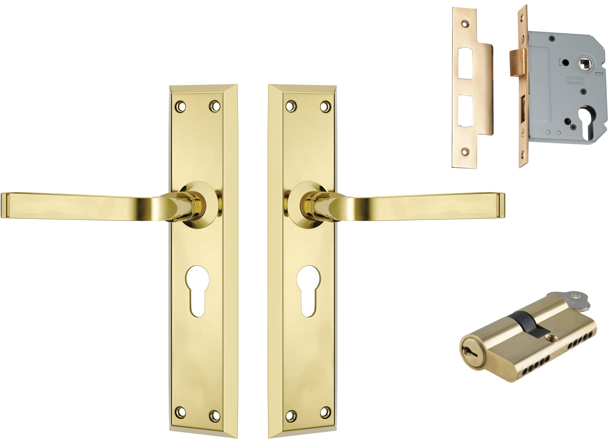 Door Lever Menton Polished Brass Key / Key Entrance Set in Polished Brass
