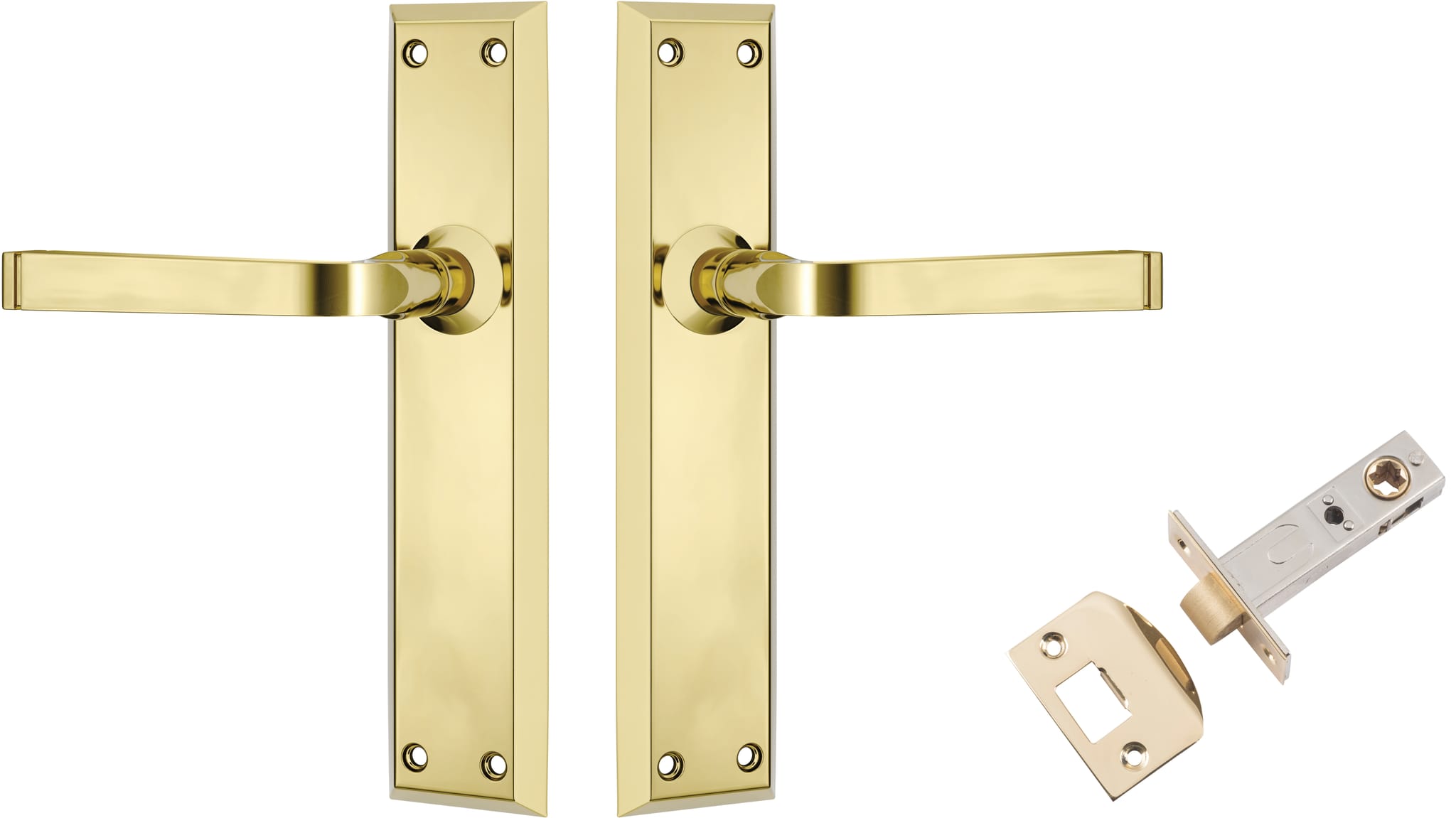 Door Lever Menton Polished Brass Passage Set in Polished Brass