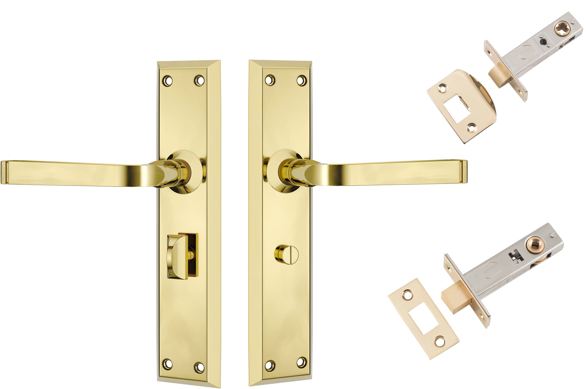 Door Lever Menton Polished Brass Privacy Set in Polished Brass