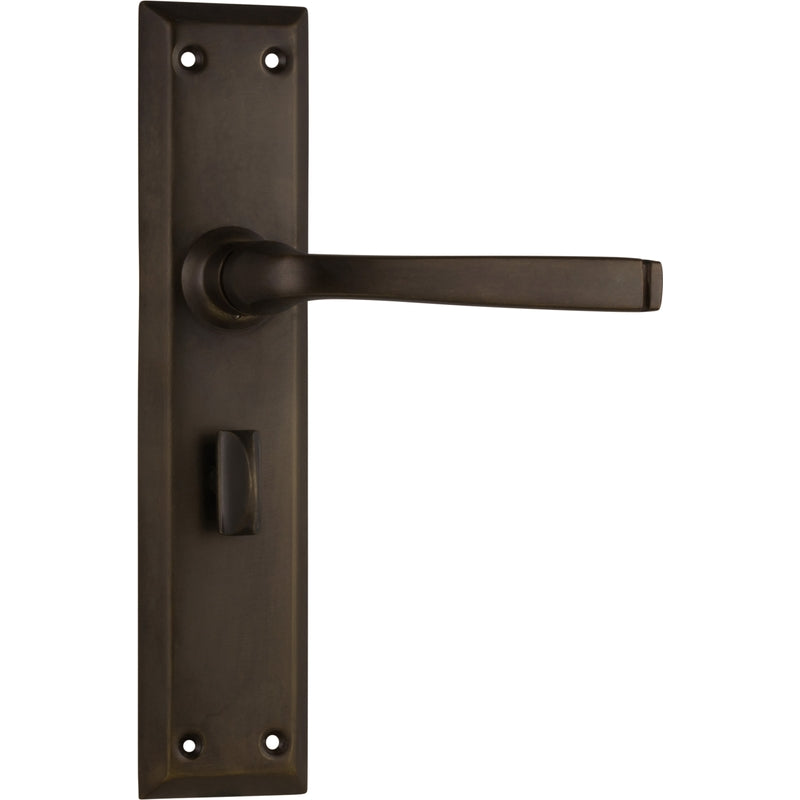 Door Lever Menton Privacy Pair Antique Brass H225xW50xP75mm in Antique Brass