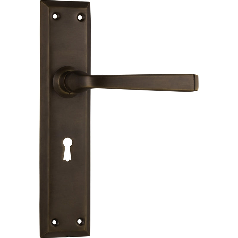 Door Lever Menton Lock Pair Antique Brass H225xW50xP75mm in Antique Brass