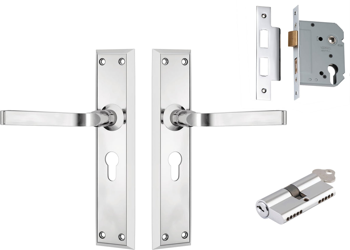 Door Lever Menton Chrome Plated Key / Key Entrance Set in Chrome Plated