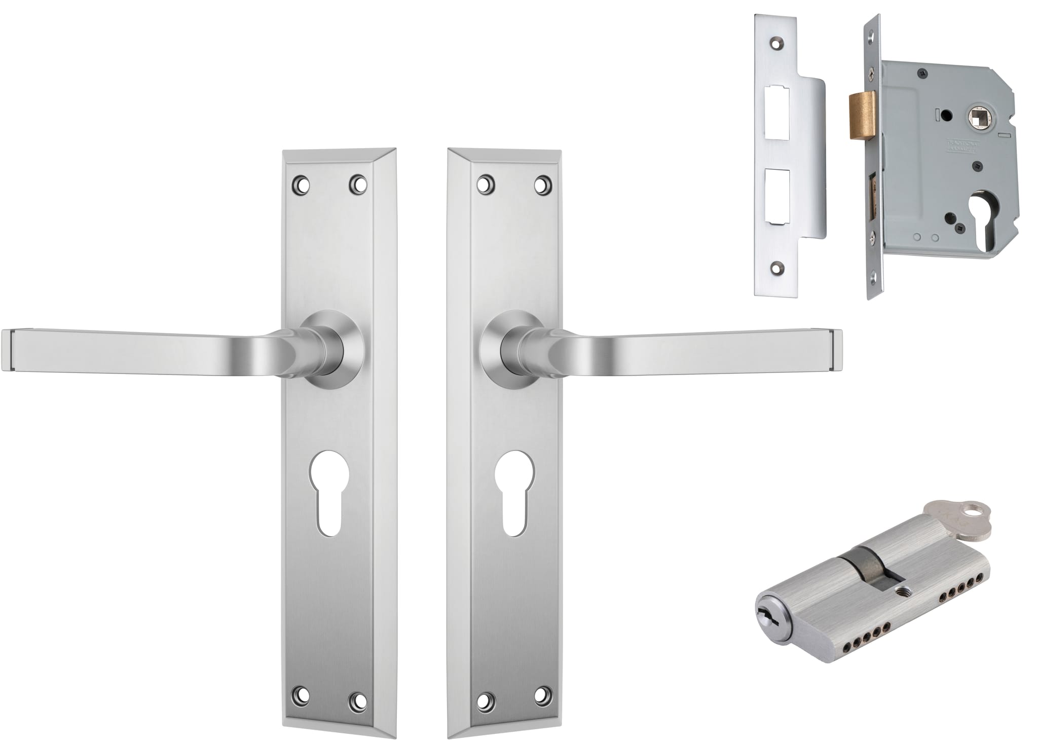 Door Lever Menton Satin Chrome Key / Key Entrance Set in Satin Chrome