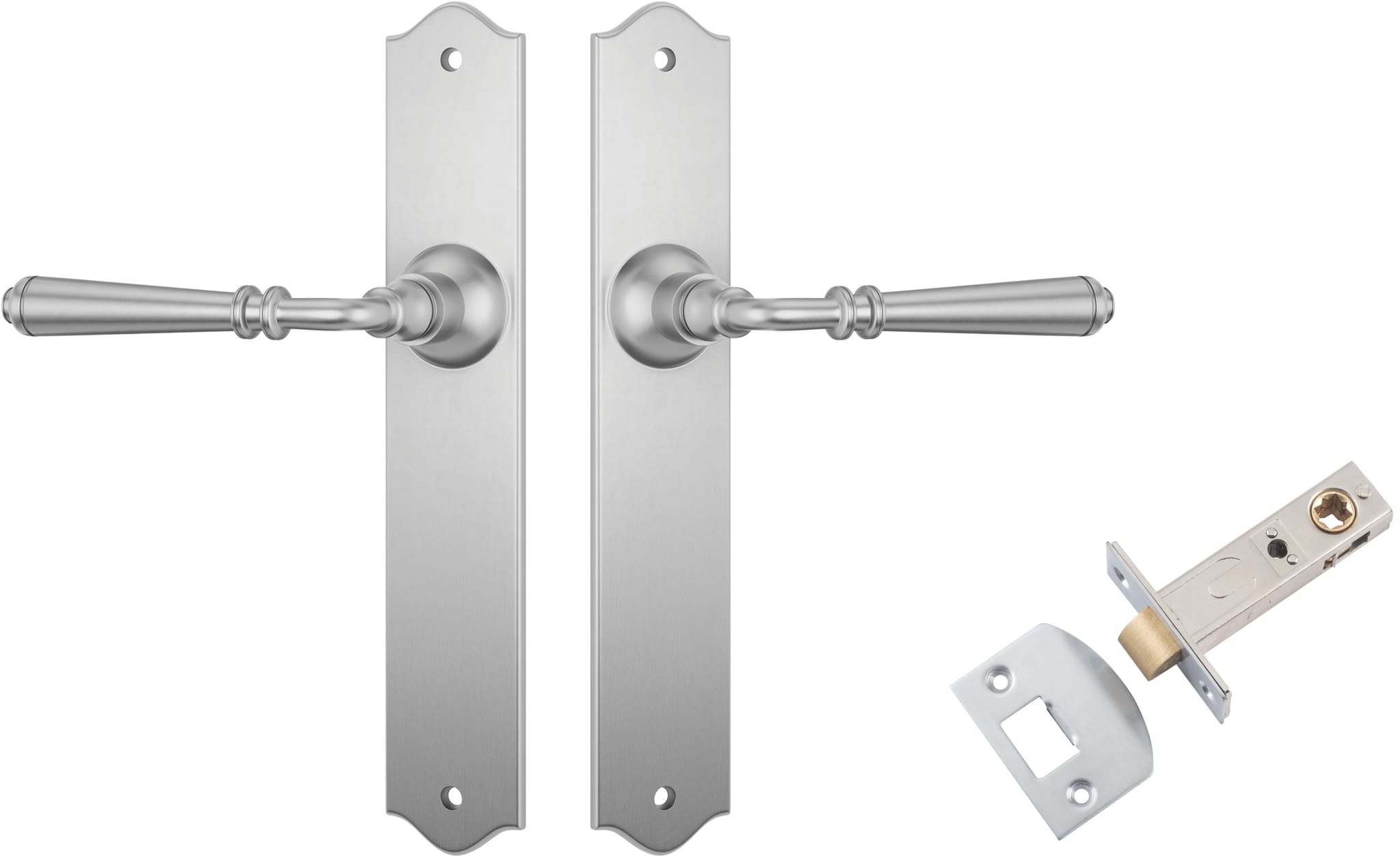 Door Lever Reims Satin Chrome Passage Set in Satin Chrome
