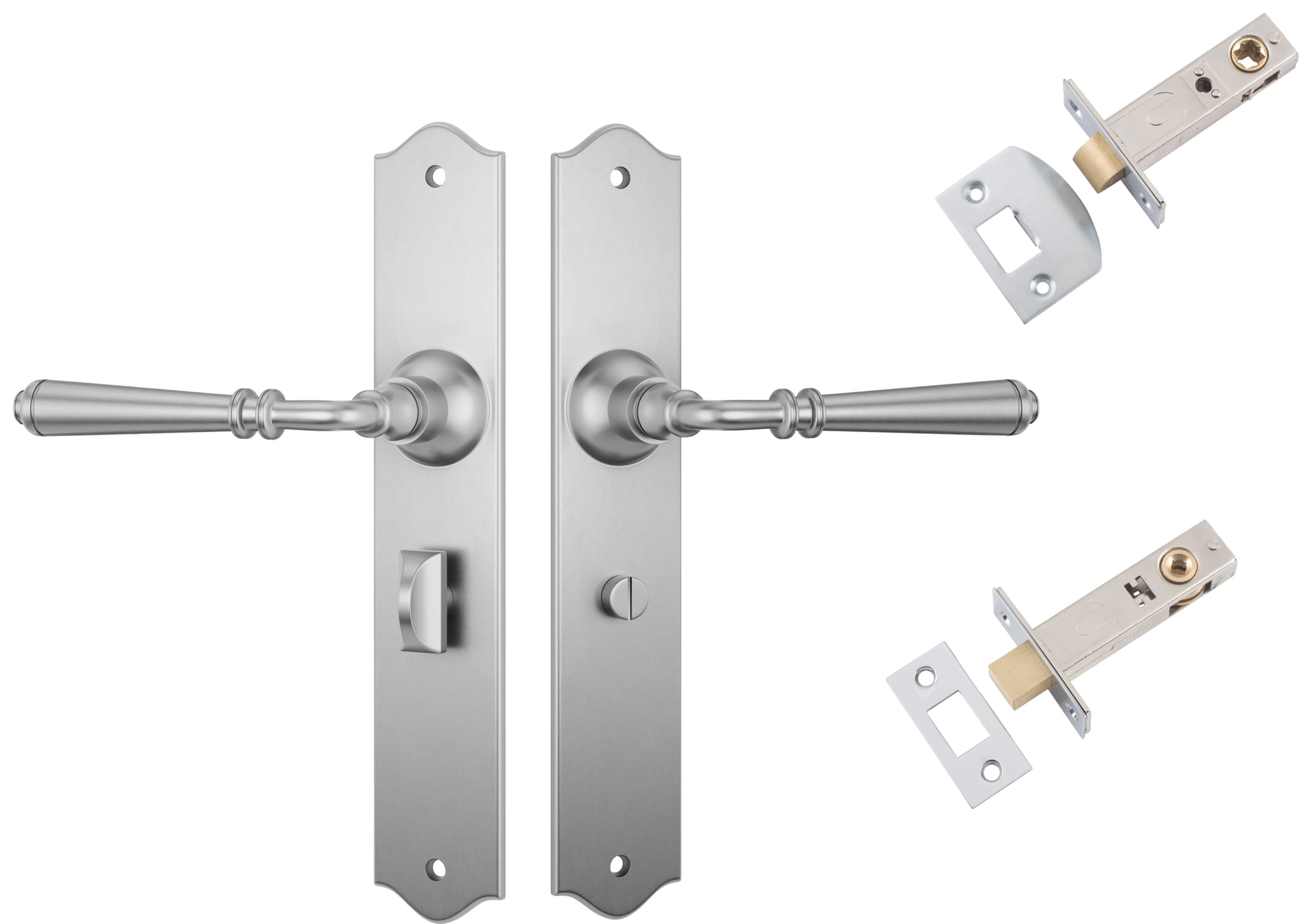 Door Lever Reims Satin Chrome Privacy Set in Satin Chrome