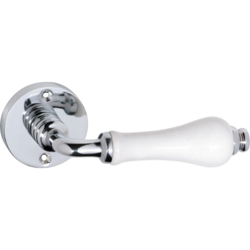 Door Lever Exeter Round Rose Pair White Porcelain Chrome Plated D50xP66mm
(Latch/Lock Sold Separately) in Chrome Plated