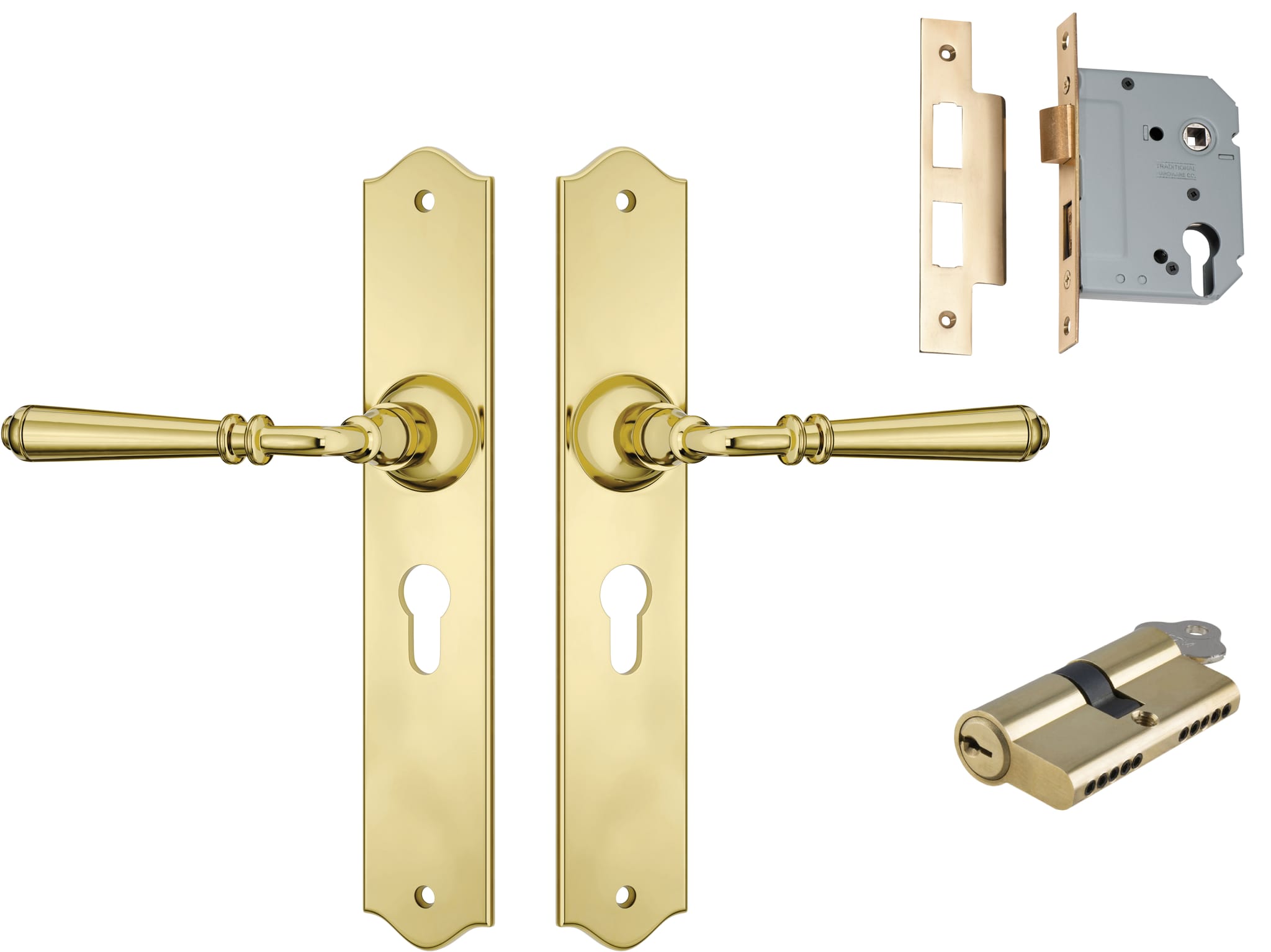 Door Lever Reims Polished Brass Key / Key Entrance Set in Polished Brass