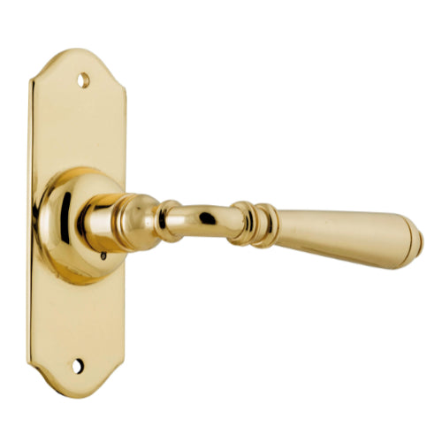 Door Lever Reims Latch Pair Polished Brass H110xW43xP65mm in Polished Brass
