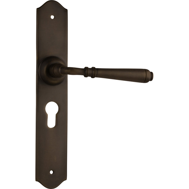 Door Lever Reims Euro Pair Antique Brass H240xW40xP70mm in Antique Brass